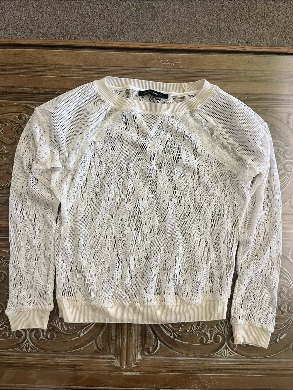 White House Black Market Sheer Lace Long Sleeve
